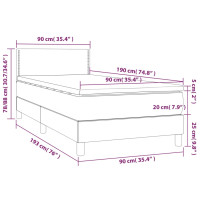 Produktbild för Ramsäng med madrass & LED ljusgrå 90x190 cm tyg