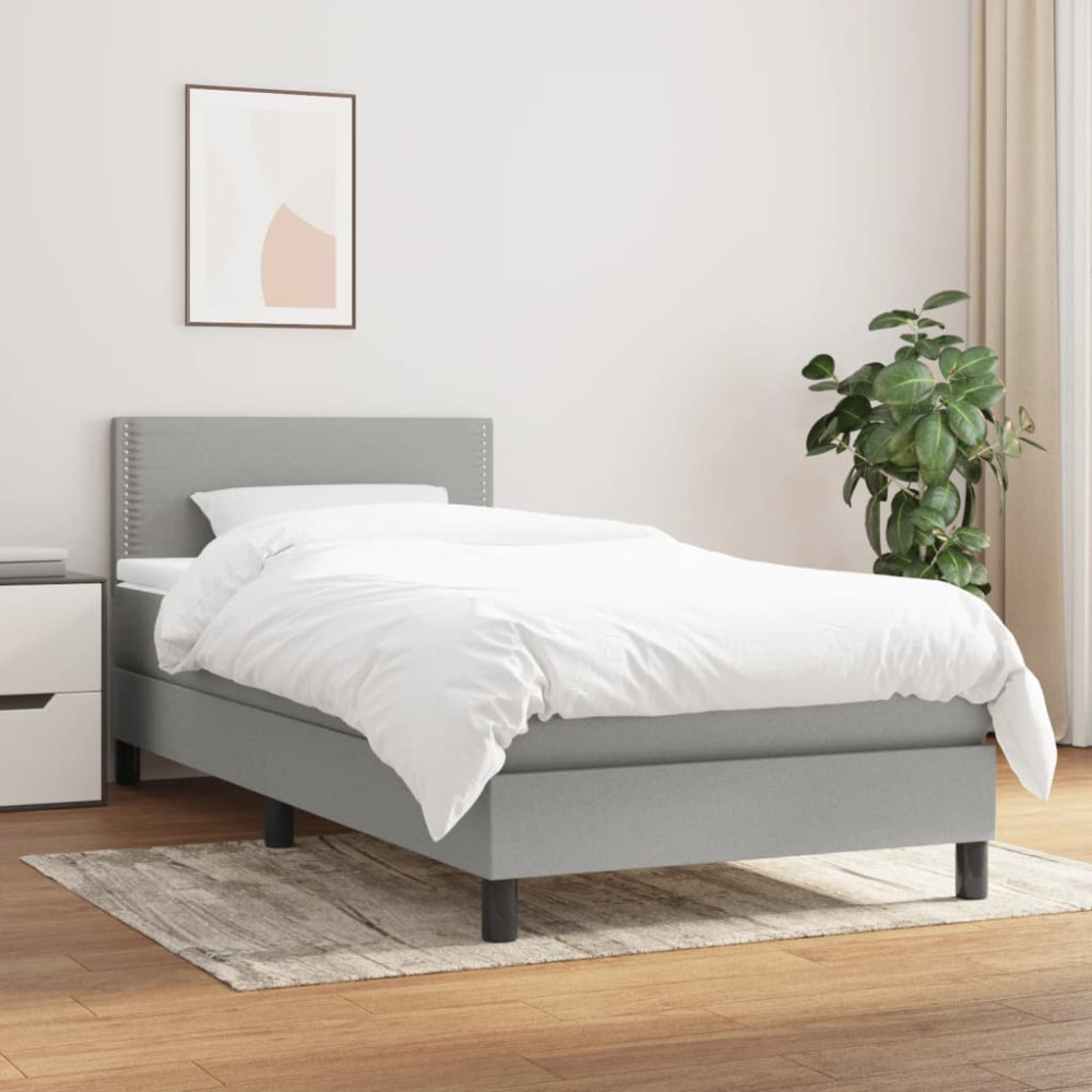 Produktbild för Ramsäng med madrass ljusgrå 90x190 cm tyg