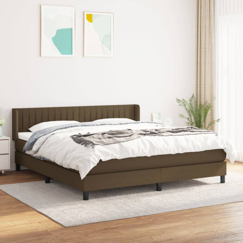 Produktbild för Ramsäng med madrass mörkbrun 180x200 cm tyg