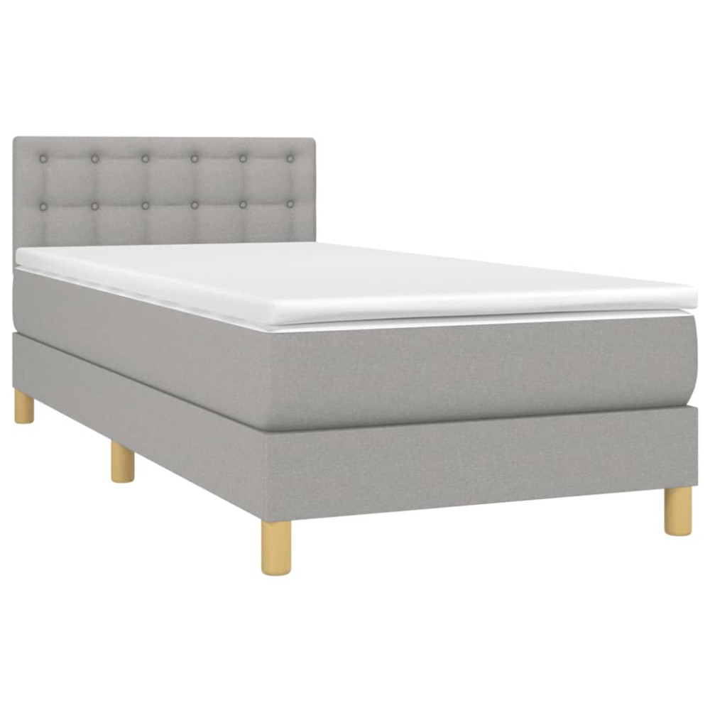 Produktbild för Ramsäng med madrass ljusgrå 90x190 cm tyg