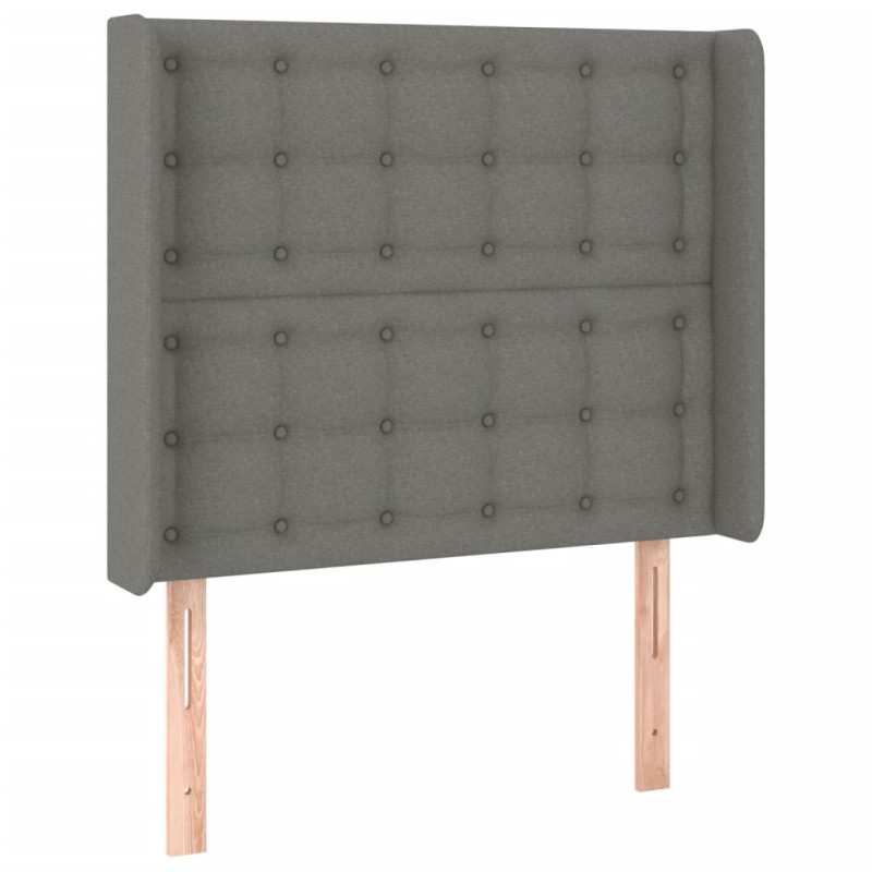 Produktbild för Ramsäng med madrass & LED mörkgrå 90x190 cm tyg