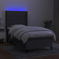Miniatyr av produktbild för Ramsäng med madrass & LED mörkgrå 90x190 cm tyg