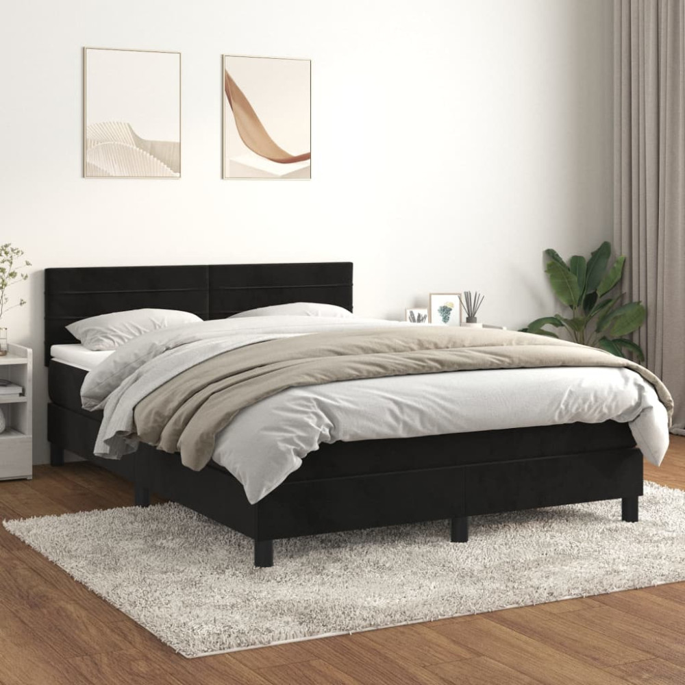 Produktbild för Ramsäng med madrass svart 140x200 cm sammet