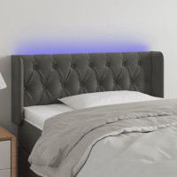 Produktbild för Sänggavel LED mörkgrå 103x16x78/88 cm sammet