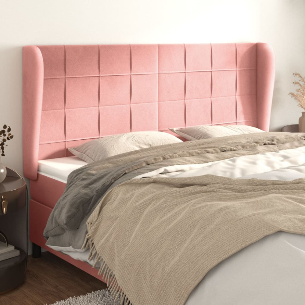 Produktbild för Sänggavel med kanter rosa 203x23x118/128 cm sammet