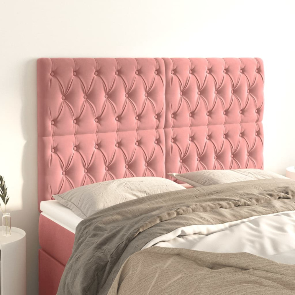 Produktbild för Sänggavel rosa 144x7x118/128 cm sammet