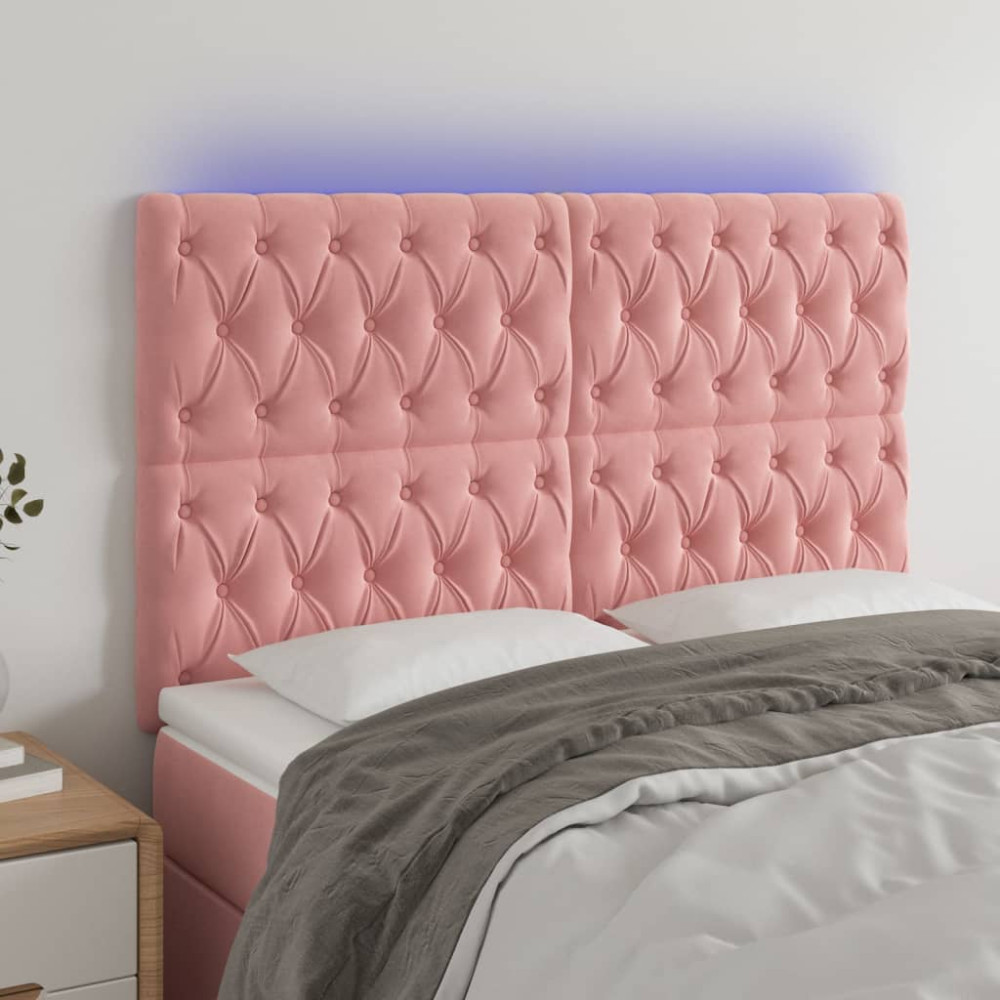 Produktbild för Sänggavel LED rosa 144x7x118/128 cm sammet