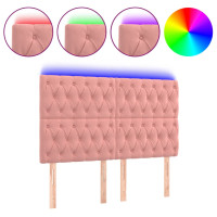 Produktbild för Sänggavel LED rosa 144x7x118/128 cm sammet