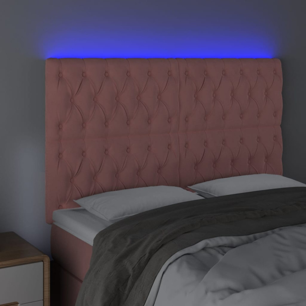 Produktbild för Sänggavel LED rosa 144x7x118/128 cm sammet