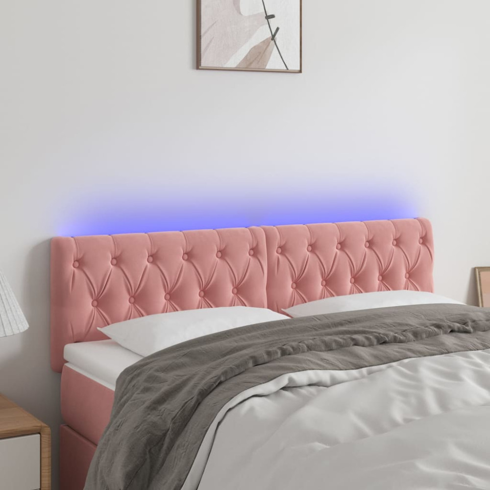 Produktbild för Sänggavel LED rosa 144x7x78/88 cm sammet