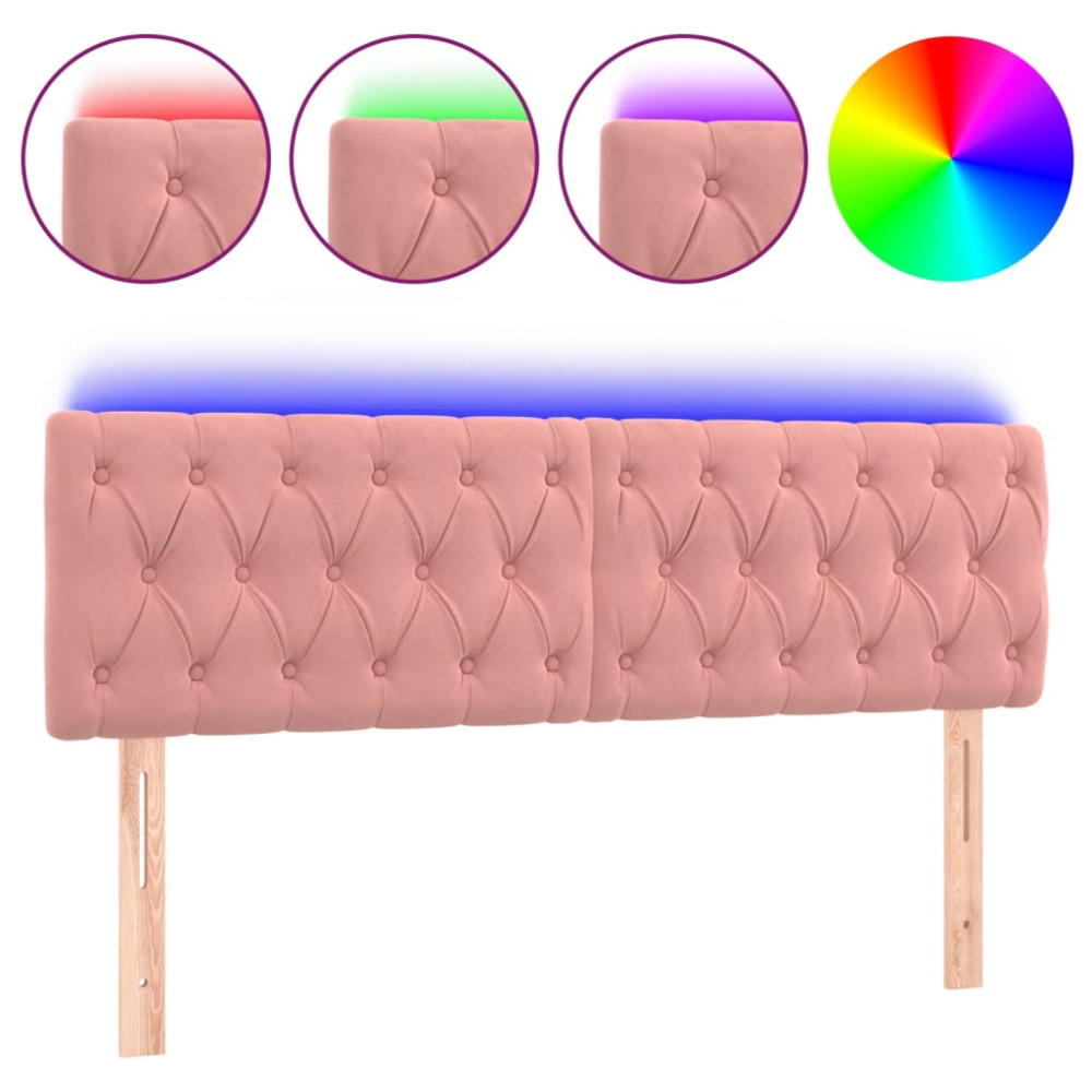 Produktbild för Sänggavel LED rosa 144x7x78/88 cm sammet