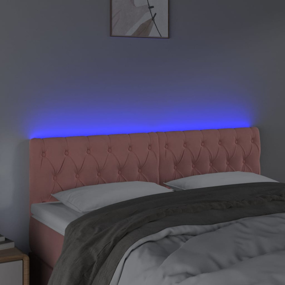 Produktbild för Sänggavel LED rosa 144x7x78/88 cm sammet