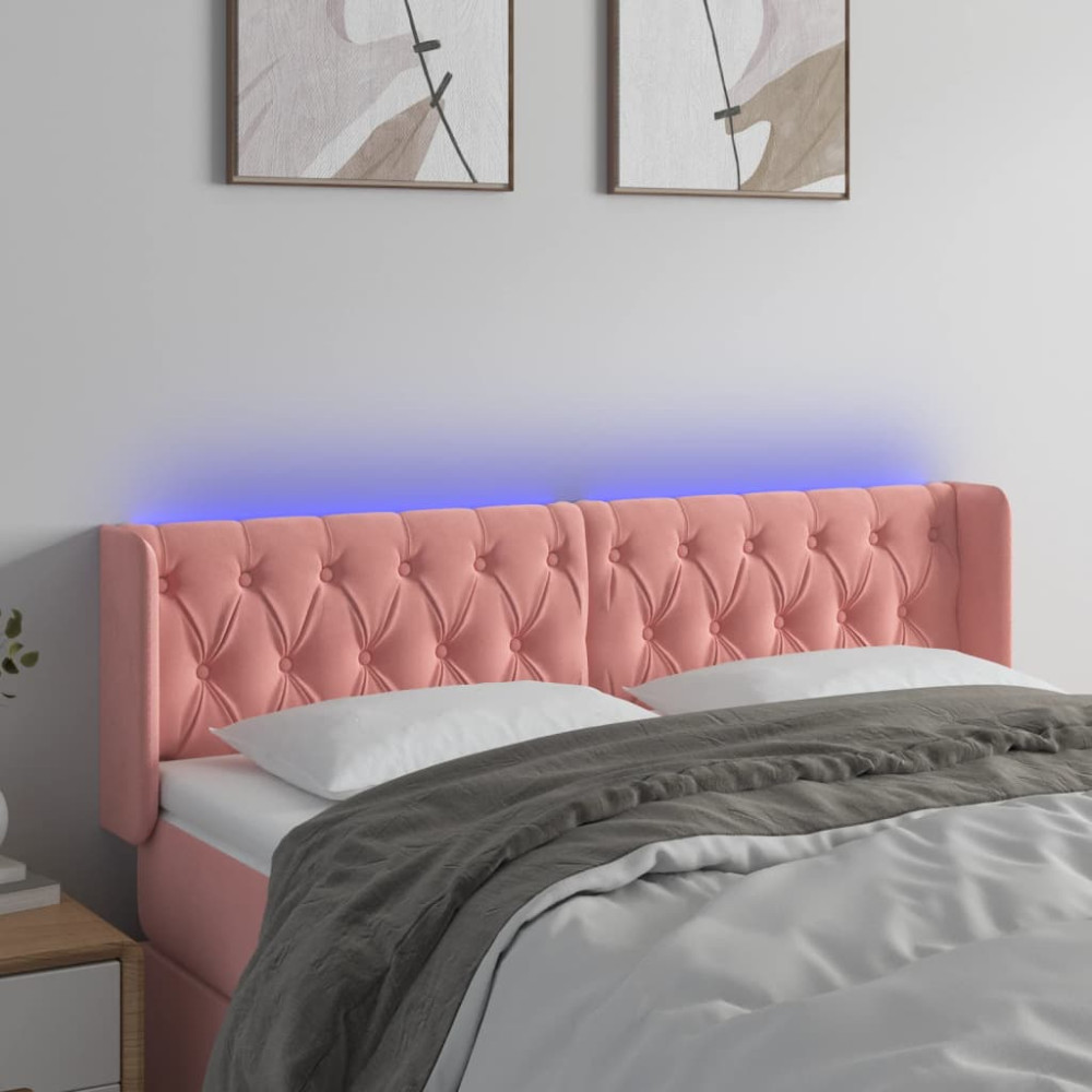 Produktbild för Sänggavel LED rosa 147x16x78/88 cm sammet