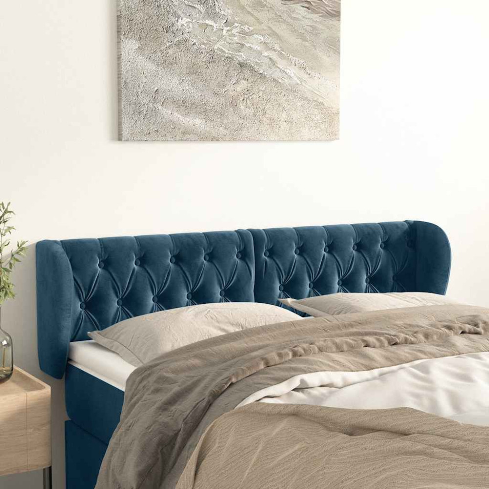 Produktbild för Sänggavel med kanter blå 147x23x78/88 cm sammet