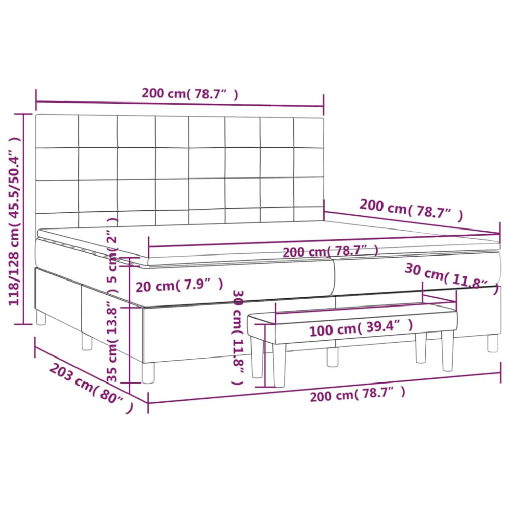 Produktbild för Ramsäng med madrass mörkgrå 200x200 cm sammet