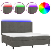 Produktbild för Ramsäng med madrass & LED mörkgrå 200x200 cm sammet