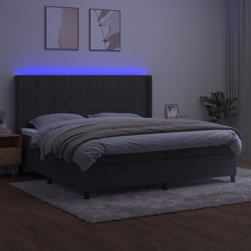 Produktbild för Ramsäng med madrass & LED mörkgrå 200x200 cm sammet
