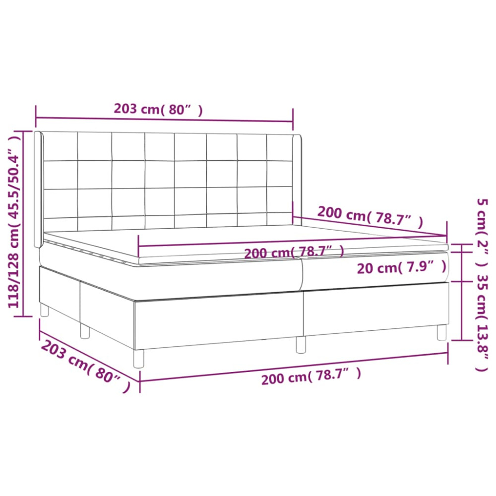 Produktbild för Ramsäng med madrass & LED mörkgrå 200x200 cm sammet
