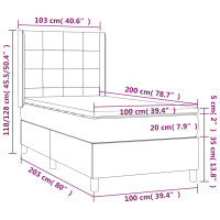 Produktbild för Ramsäng med madrass & LED mörkgrå 100x200 cm sammet