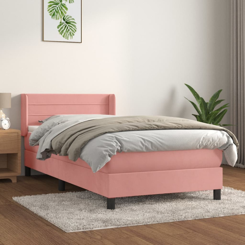 Produktbild för Ramsäng med madrass rosa 90x200 cm sammet