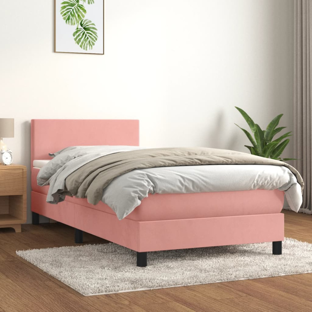 Produktbild för Ramsäng med madrass rosa 90x200 cm sammet