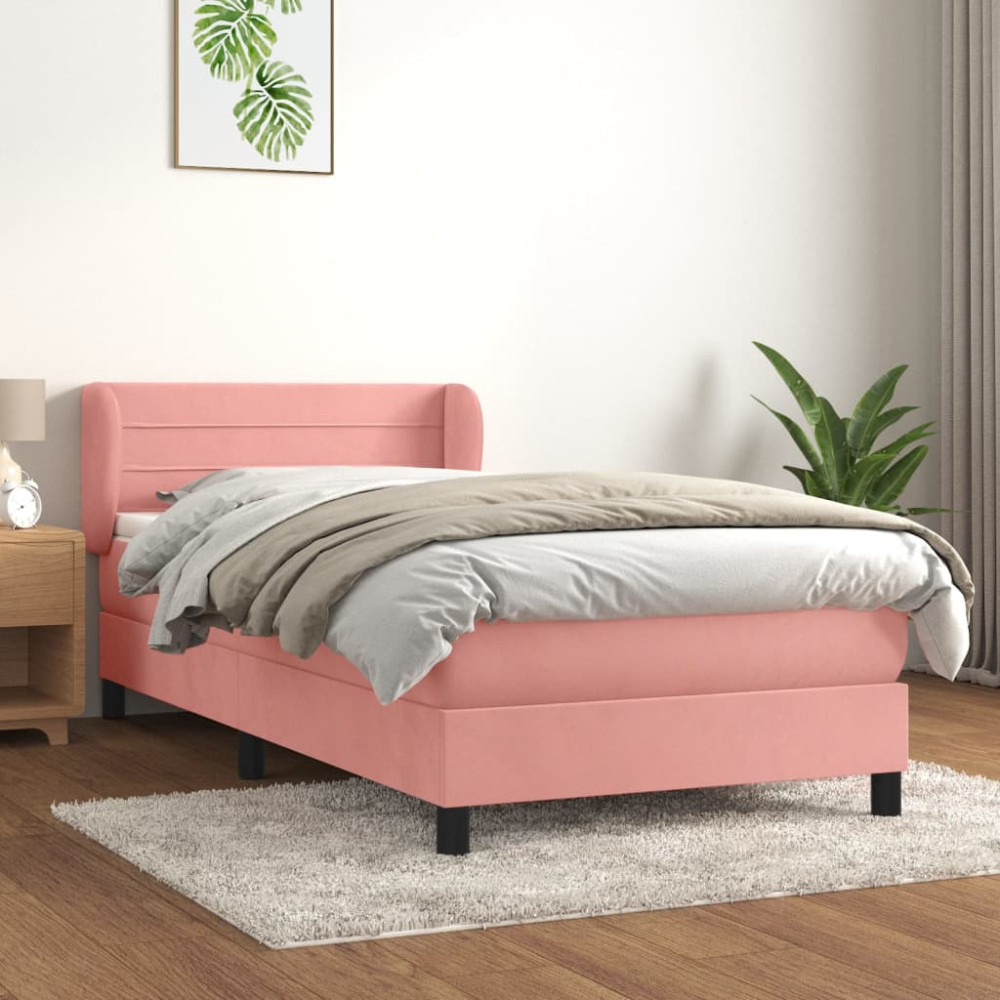Produktbild för Ramsäng med madrass rosa 90x200 cm sammet
