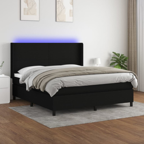 vidaXL Ramsäng med madrass & LED svart 180x200 cm tyg