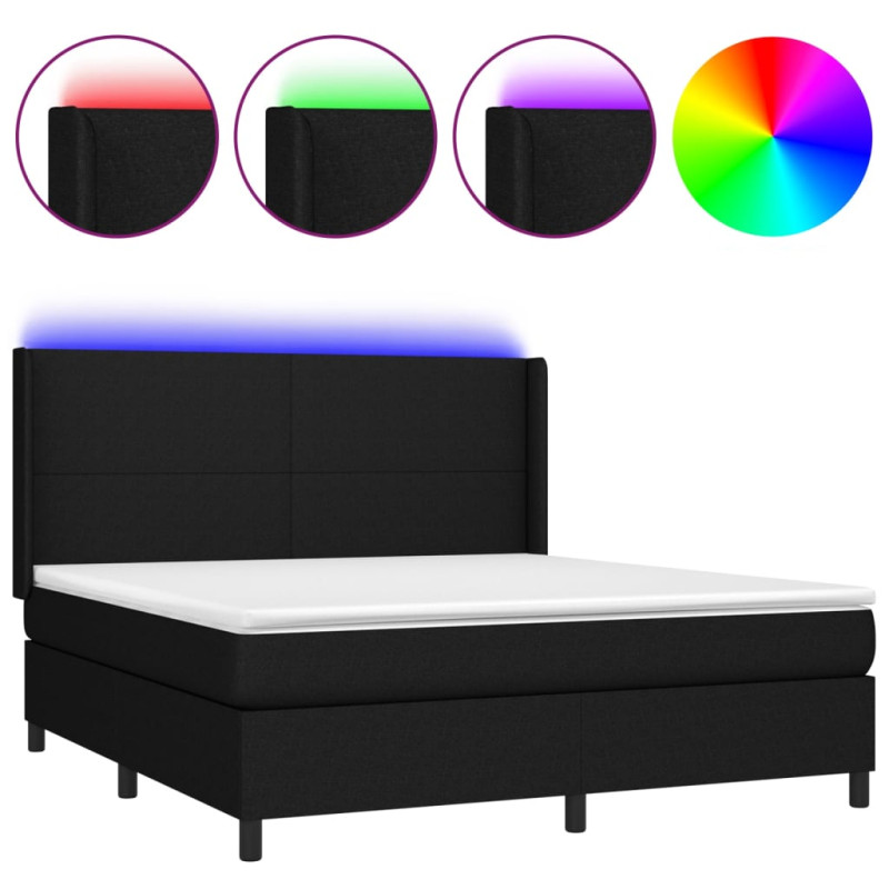 Produktbild för Ramsäng med madrass & LED svart 180x200 cm tyg