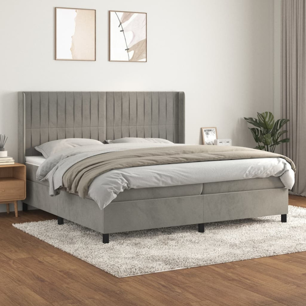 Produktbild för Ramsäng med madrass ljusgrå 200x200 cm sammet