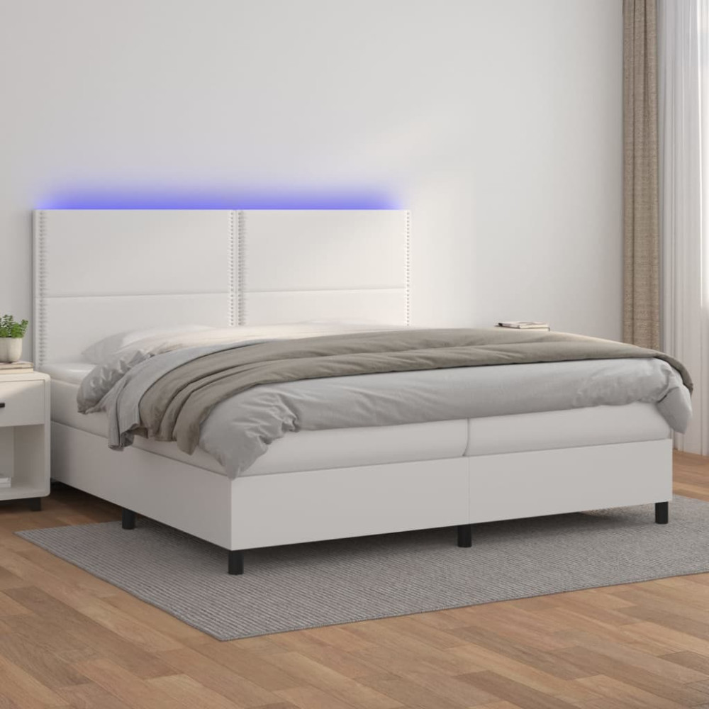 Produktbild för Ramsäng med madrass & LED vit 200x200 cm konstläder