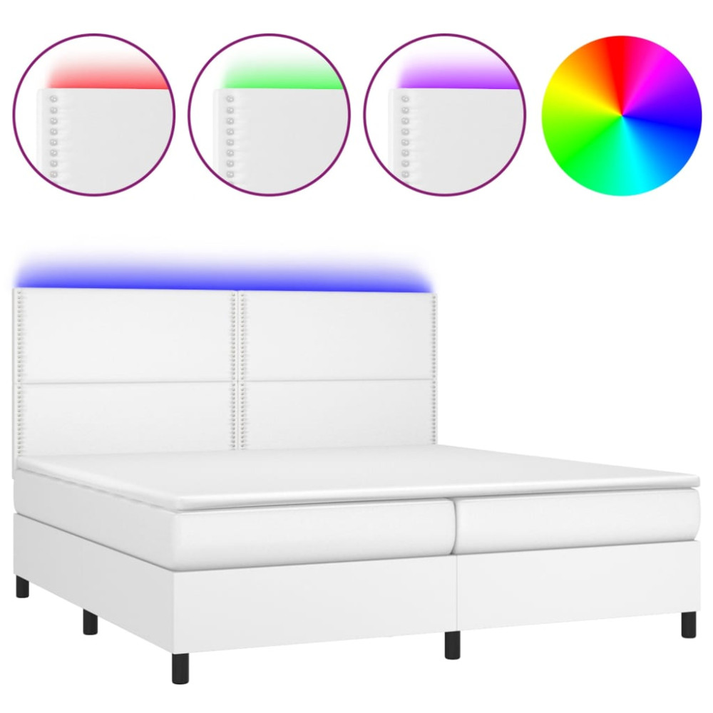 Produktbild för Ramsäng med madrass & LED vit 200x200 cm konstläder