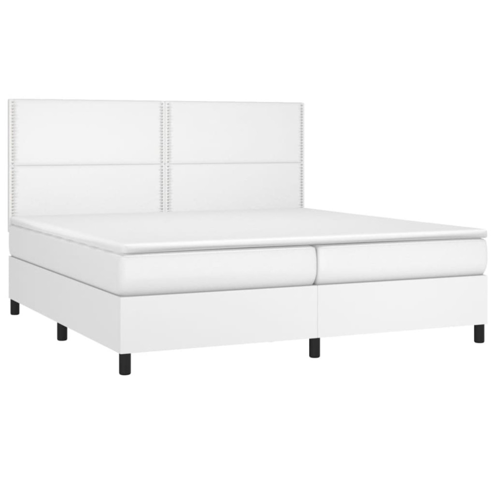 Produktbild för Ramsäng med madrass & LED vit 200x200 cm konstläder