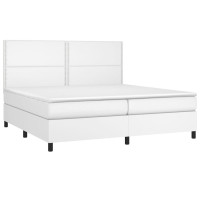 Produktbild för Ramsäng med madrass & LED vit 200x200 cm konstläder