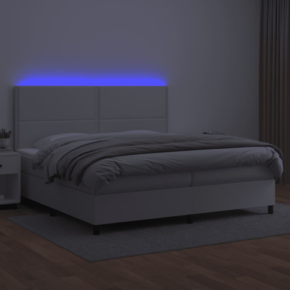 Produktbild för Ramsäng med madrass & LED vit 200x200 cm konstläder