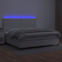 Produktbild för Ramsäng med madrass & LED vit 200x200 cm konstläder