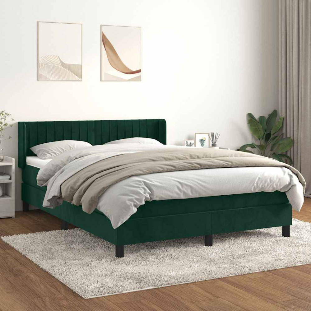 Produktbild för Ramsäng med madrass mörkgrön 140x190 cm sammet