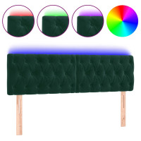 Produktbild för Sänggavel LED mörkgrön 144x7x78/88 cm sammet