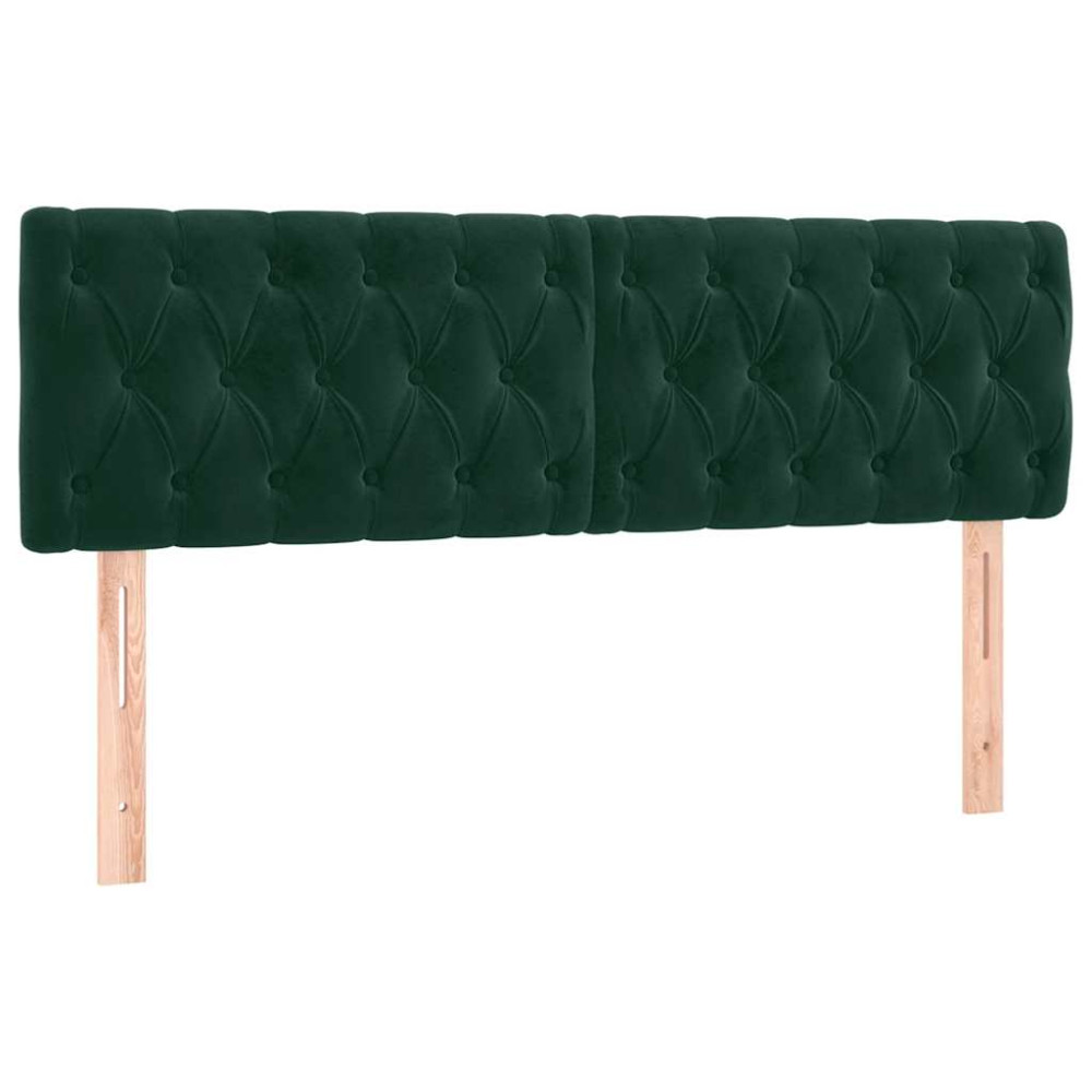 Produktbild för Sänggavel LED mörkgrön 144x7x78/88 cm sammet