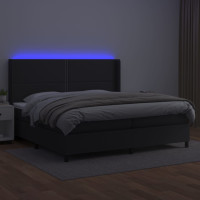 Produktbild för Ramsäng med madrass & LED svart 200x200 cm konstläder