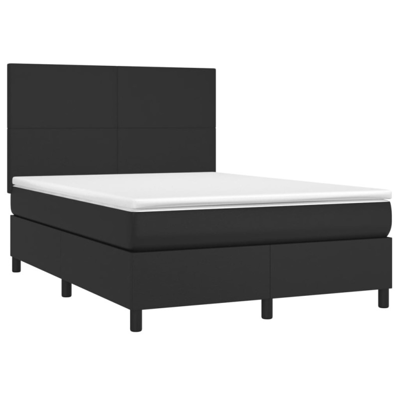 Produktbild för Ramsäng med madrass & LED svart 140x200 cm konstläder