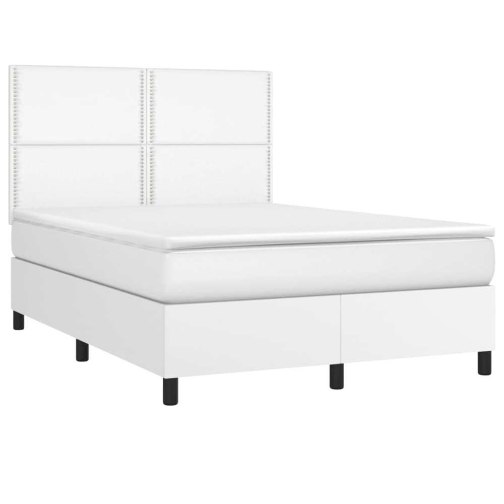 Produktbild för Ramsäng med madrass & LED vit 140x200 cm konstläder