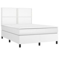 Produktbild för Ramsäng med madrass & LED vit 140x200 cm konstläder