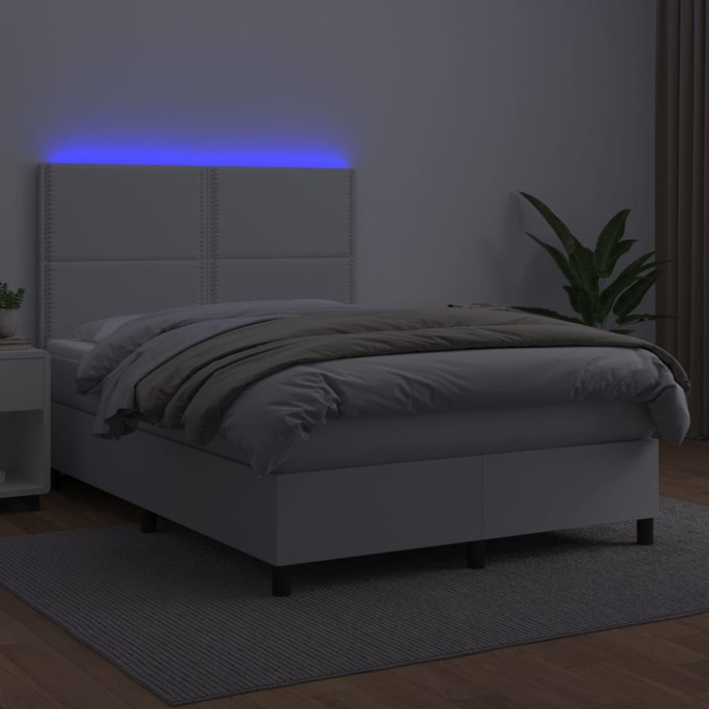 Produktbild för Ramsäng med madrass & LED vit 140x200 cm konstläder