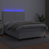 Produktbild för Ramsäng med madrass & LED vit 140x200 cm konstläder