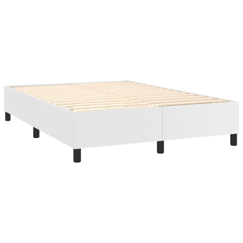 Produktbild för Ramsäng med madrass & LED vit 140x200 cm konstläder