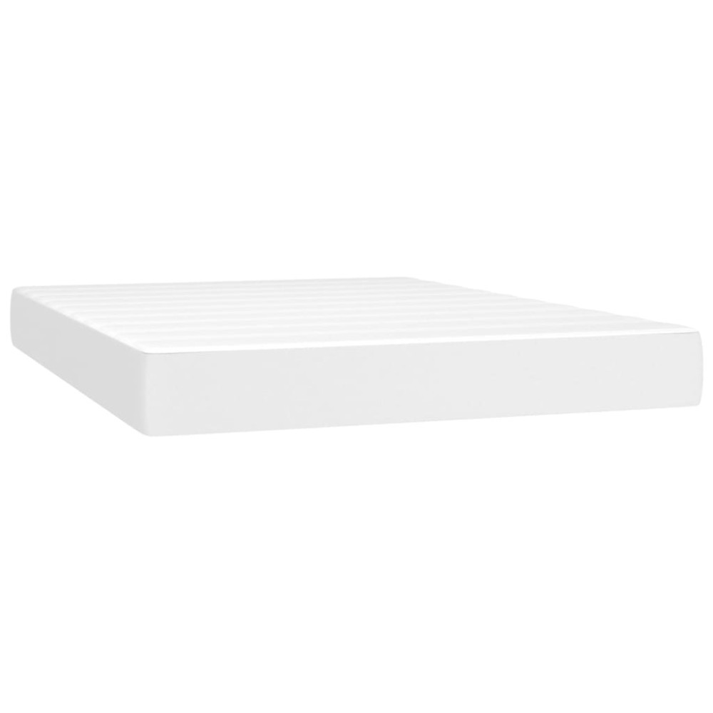 Produktbild för Ramsäng med madrass & LED vit 140x200 cm konstläder
