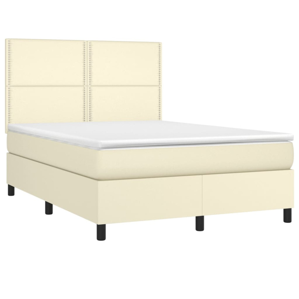Produktbild för Ramsäng med bäddmadrass gräddvit 140x200 cm konstläder