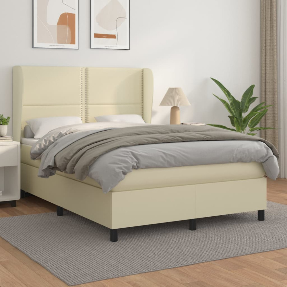 Produktbild för Ramsäng med bäddmadrass gräddvit 140x200 cm konstläder