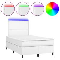 Produktbild för Ramsäng med madrass & LED vit 120x200 cm konstläder