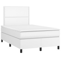 Produktbild för Ramsäng med madrass & LED vit 120x200 cm konstläder